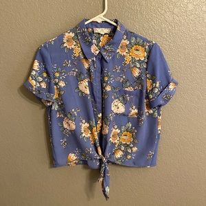 Cropped Floral Button Up Shirt